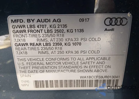 2018 Audi Q3 2.0T Premium/2.0T Sport Premium z USA, uszkodzony, nr VIN WA1BCCFS9JR013041